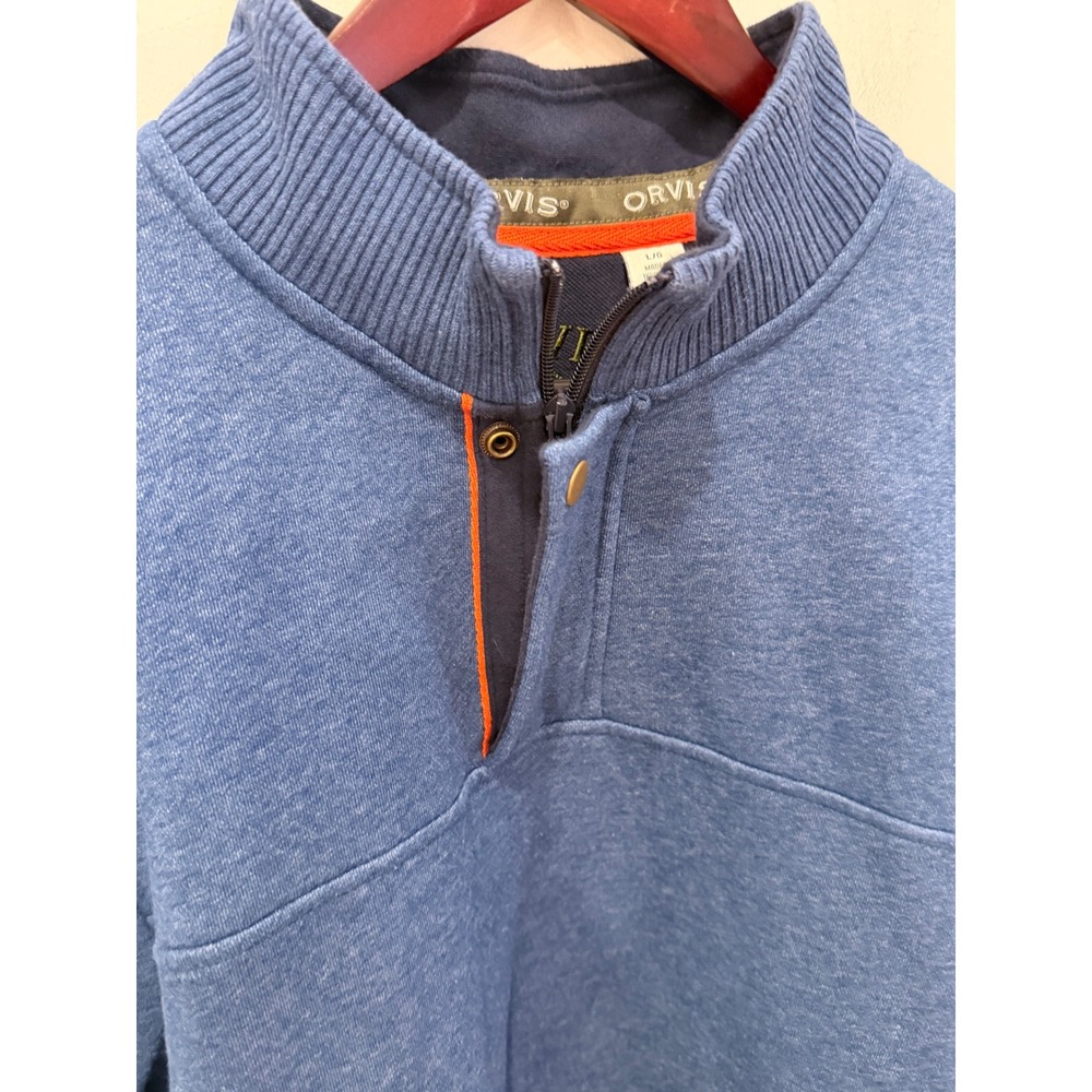 Orvis Mens Blue Heathered Quarter Zip Fleece Pullover Sweatshirt Large 615914 - Picture 2 of 9